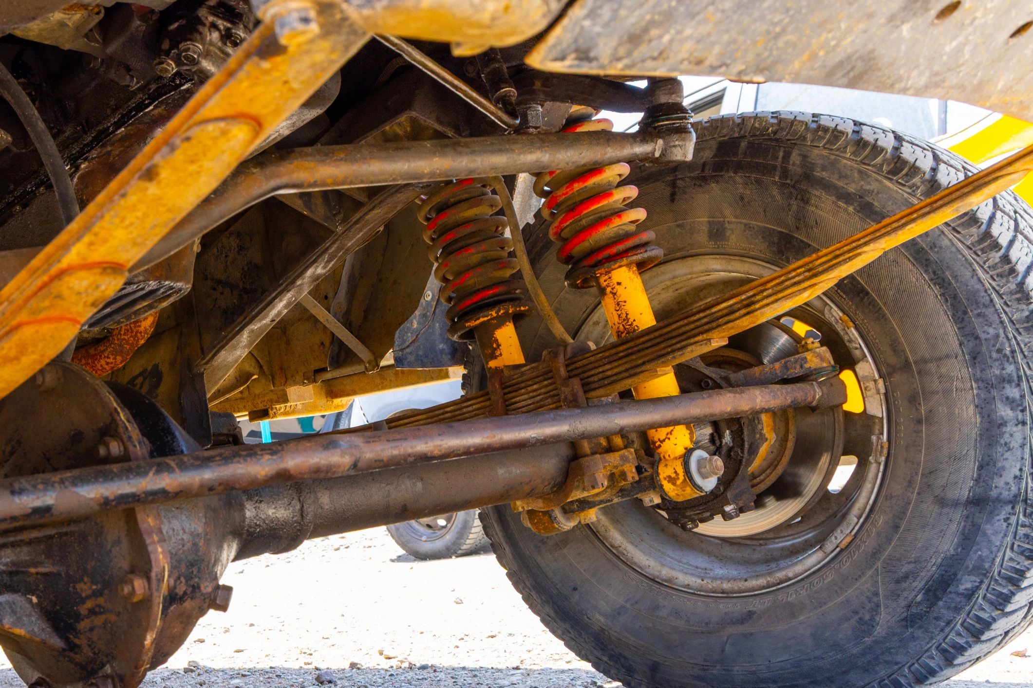 Close-up of off-road suspension components